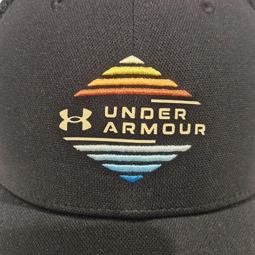 Under Armour Pro Fit Black MeshBack Adjustable Cap Sunset Gradient Logo One Size